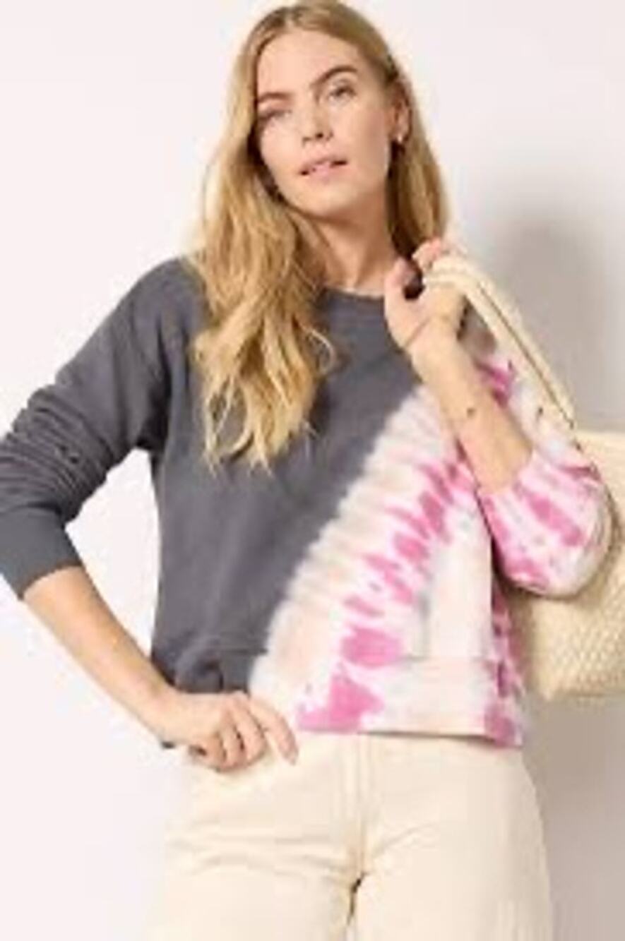 Anthro Evereve Tie Dye Colorblock Sweatshirt Women’s Large Gray Pink Crewneck